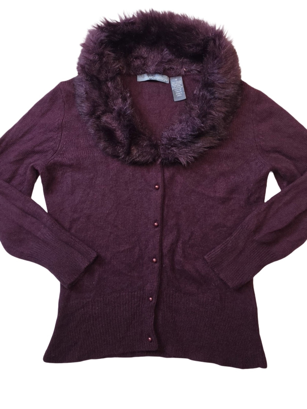 Hilard & Hanson Angora Blend Faux Fur Collar Cardigan Plum Size S